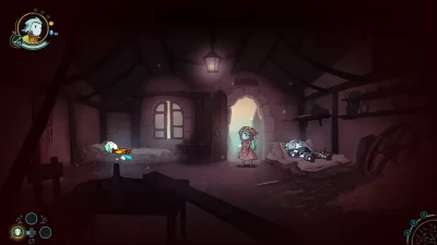 Screenshot from Greak: Memories of Azur showing the three siblings in their home